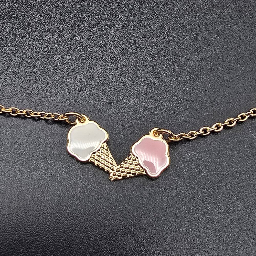 Avon Pink White Ice Cream Cone Necklace Gold Tone Vintage Kids Jewelry